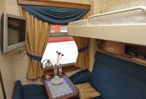 Moscow, russia, june 5, 2007, compartment on the golden eagle trans-siberian express, russiai´s first fully en-suite private train, launched by the uk-based long-distance luxury train operator gw travel limited to serve the world's longest railway line between moscow and vladivostok.