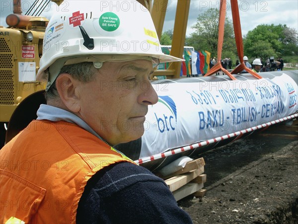 Georgia, may 23, 2003, at a groundbreaking ceremony (in pic) for the georgian stretch of the baku-tbilisi-ceyhan oil pipeline in east georgias tetritskaroid district, on friday, the ceremony to mark the event was attended by delegations from the united states, azerbaijan and turkey, as well as by representatives of british petroleum company and other investors in the project, the project provides for the construction of a 1,760-km-long pipeline valued at 2,95 billion dollars.