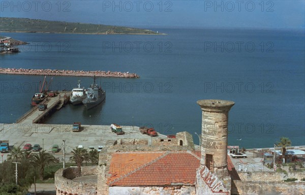 The harbor of the port city of chesme, turkey.