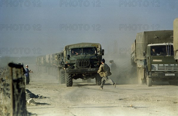 Chechnya 12/3/96, russian 205th motor-rifle brigade and 101th brigade are leaving chechnya for budennovsk today, russian materiel en route to chervlenaya railway station.