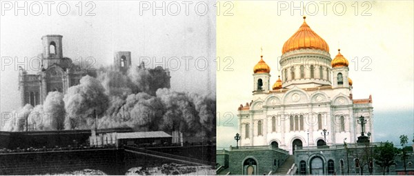 On december 5, 1931, the cathedral of christ the saviour, built on people`s donation in 1881 in the memory of saving from napoleon`s invasion, was destroyed (left picture), nowadays the cathedral is restored on the same place (right picture of 1998), this is one of the largest russian orthodox churches in moscow.