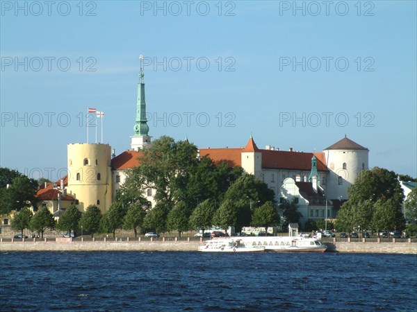 Riga, latvia, a view of the daugava river and the castle of riga, the residence of the president of latvia.