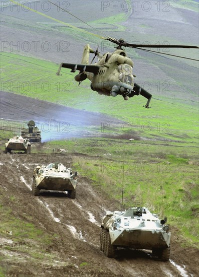 Tactical exercises of russian batallion of collective fast reaction forces, tajikistan, april 4, 2002, a moment (in pic) of the tactical exercises of russian batallion of collective fast reaction forces that just ended here, the batallion is with the 201st division.