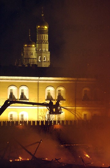 April 2004: devastating fire at central manezh exhibition hall, moscow, russia.