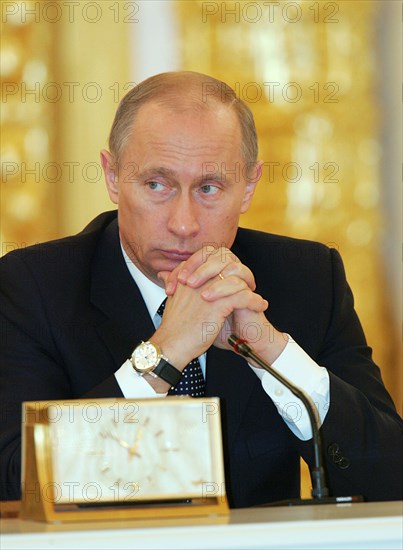 Russian president vladimir putin at a session of the state council of russian federation in the aleksandrovsky reception hall of the grand kremlin palace, moscow, russia, 12/05.