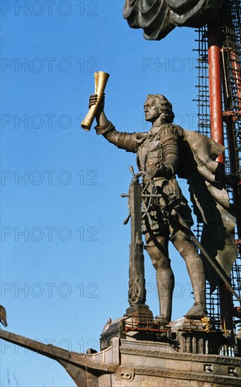 A new monument to peter the great, by sculptor zurab tsereteli, on the krymskaya embankment in moscow, russia, 1997.