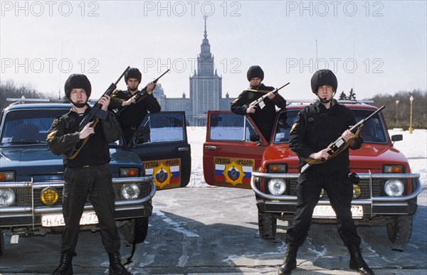 Employees of the rodon group, a private armed security guard company, moscow, russia, 2002.