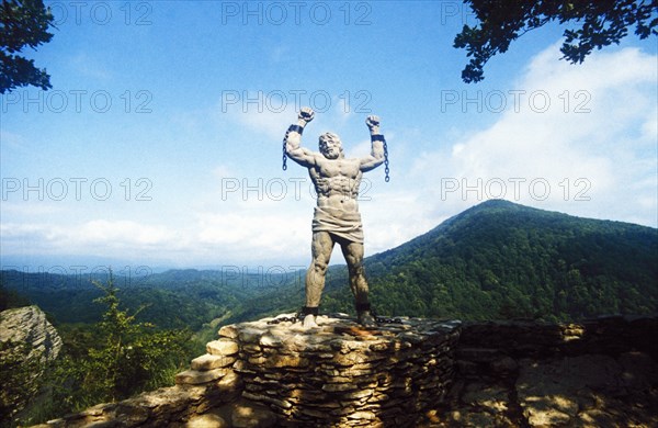 A sculpture of prometheus on the eagle rocks of sochi, krasnodar region, russia.