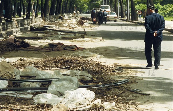 Downtown dushanbe after government supporters left the city, tajikistan, may 1992.