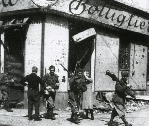 WWII in Italy 1943 Armistice Italian platoon in Brera district Milan