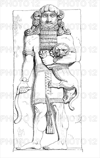 Man With A Lion Relief On The Portal Of Khorsabad