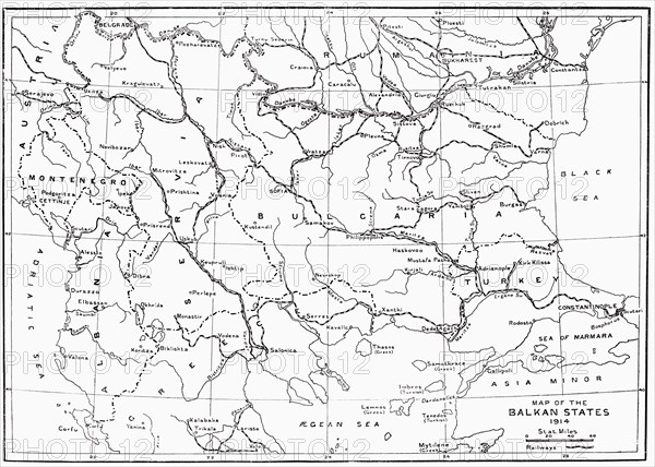 Map of the Balkan States in 1914