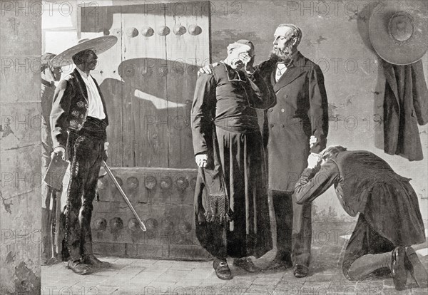 Last moments of Emperor Maximilian I of México before his execution by firing squad in 1867