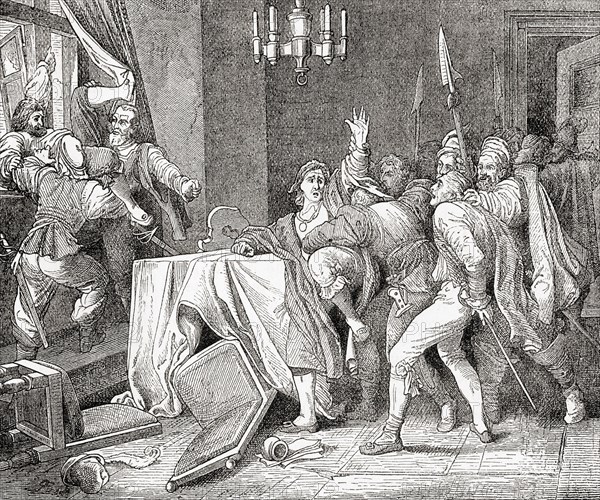 Jaroslav Bo?ita of Martinice and Vilém Slavata of Chlum thrown from the window of the palace in Prague during the The Defenestration of Prague in 1618