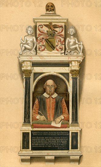 Shakespeare's Monument affixed to the north wall of the chancel of Stratford-on-Avon