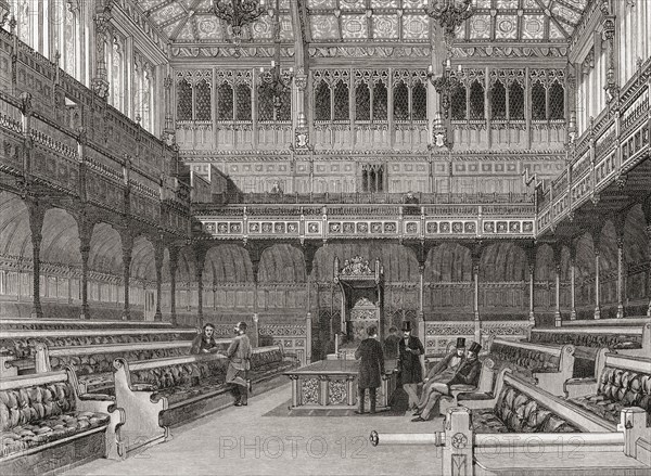 The interior of the House of Commons, Palace of Westminster,,