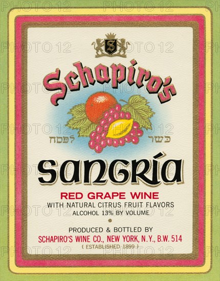 Schapiro's Sangria Red Grape Wine