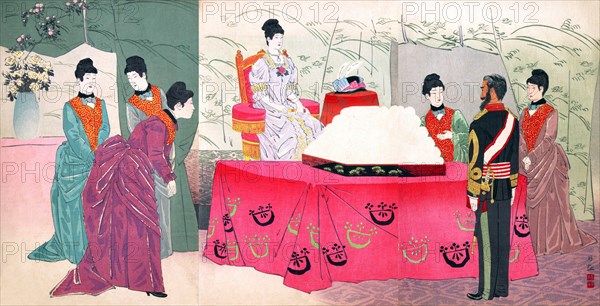 the Empress Visiting the General Staff Headquarters [to present a tray of bandages