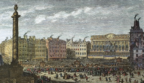 The queen Marie Antoinette arrives at the Town Hall in Paris during the celebration of the Dauphin of France birth on January 21st, 1782.