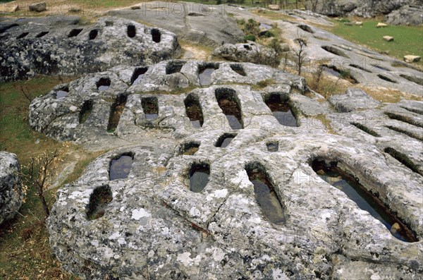 Necropolis of Revenga. Tombs excavated in the rock.