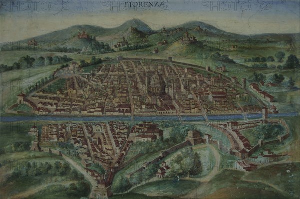 Florence. Map of the city in 16th century.