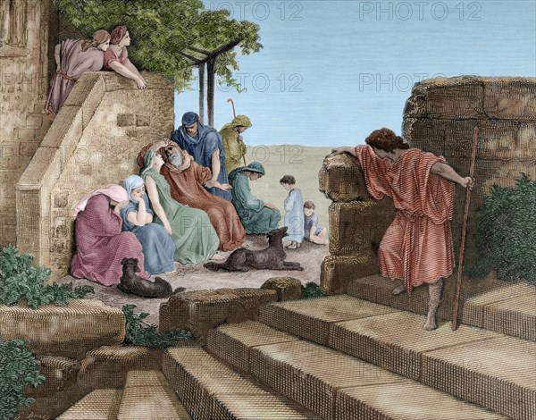 New Testament. Parable of the Prodigal Son. Engraving. Colored.