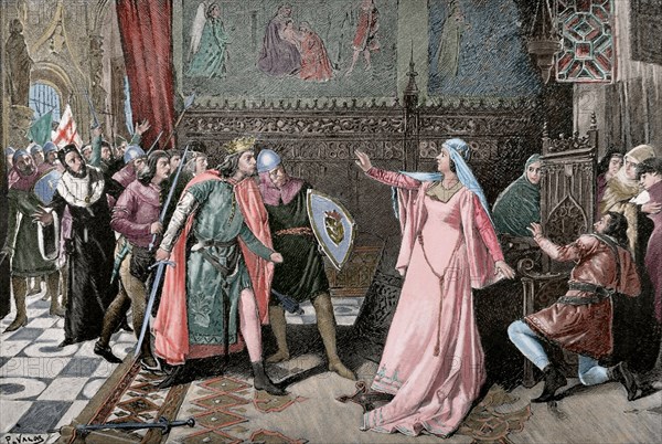 Maria de Molina (1265-1321). Wife of Sancho IV of Castille. Regent for Ferdinand IV and Alfonso XI. Colored engraving.