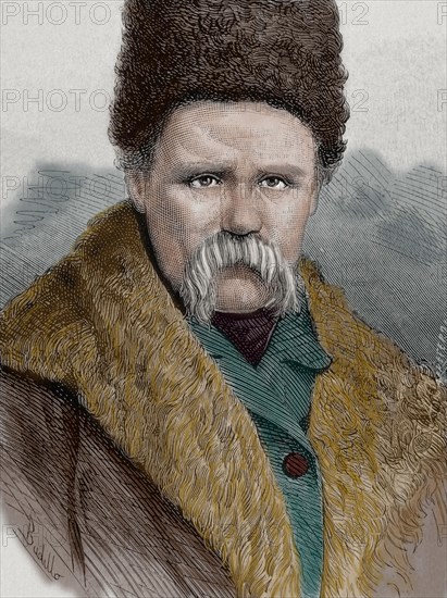 Taras Shevchenko (1814-1861). Ukrainian poet. Engraving by La Ilustracion Espanola y Americana, 1877. Colored.