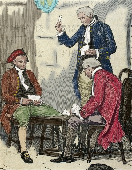 Count of Ferrers playing cards with his jailers before his execution.