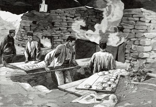 Campaign ovens set up by the military administration. Breadmaking.