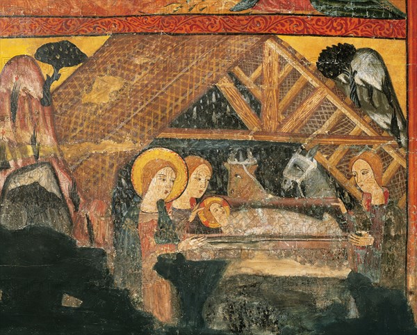 Nativity. Altarpiece of Bellver de Cerdanya. Painted wood. 14th C., by workshop of Seu D'Urgell.