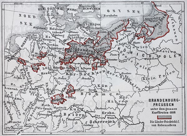 Map of Brandenburg and Prussia at the time of the great Elector