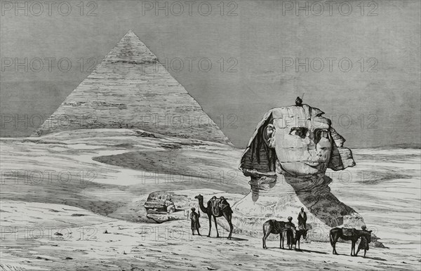 View of the Sphinx and the pyramid of Khafre