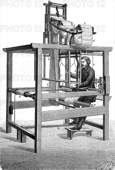 Joseph-Marie Jacquard's programmable loom with punch card control