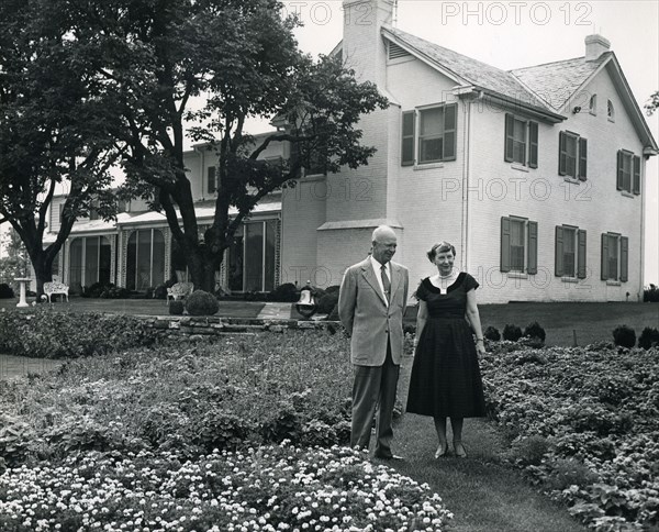 Gettysburg, Pennsylvania, September 16, 1956 -- President Dwight Eisenhower and Mamie Eisenhower on the grounds of their Gettysburg, PA home. Photo: Abbie Rowe