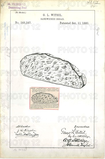 Patent Drawing for G. L. Witsil's Sandwiched Bread 1881.