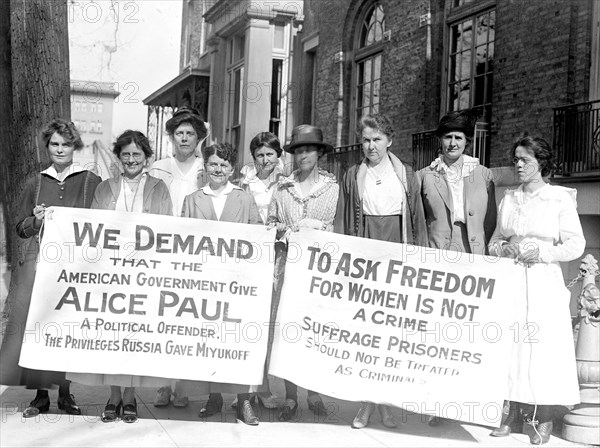 Woman Suffrage Banners - Woman Suffrage Movement - Woman suffrage picketers for Alice Paul circa 1917.