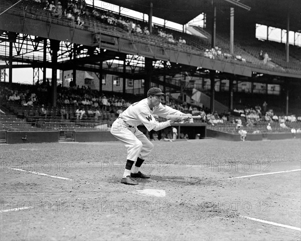 Buck Jacobs, Washington baseball player bunting circa 1937.