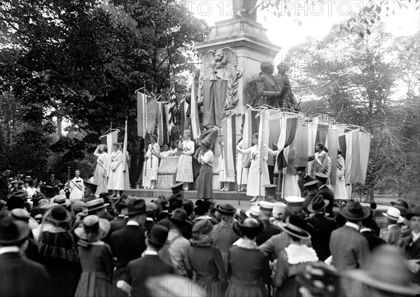 Woman Suffrage Movement - Suffragettes with banners in Washington D.C. circa 1918.