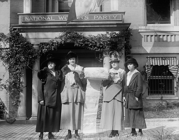 Woman Suffrage Movement - Suffragettes with banners Washington D.C. circa 1918.