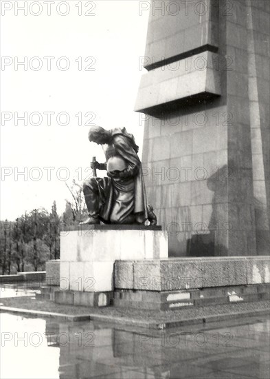 View of statue at the Soviet War Memorial in Treptower Park, Berlin, taken in 1955.