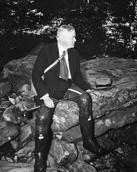 President Herbert Hoover fishing circa 1936.