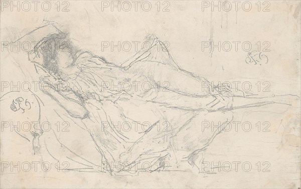 1893 Art Work -  Reclining Draped Figure James McNeill Whistler.