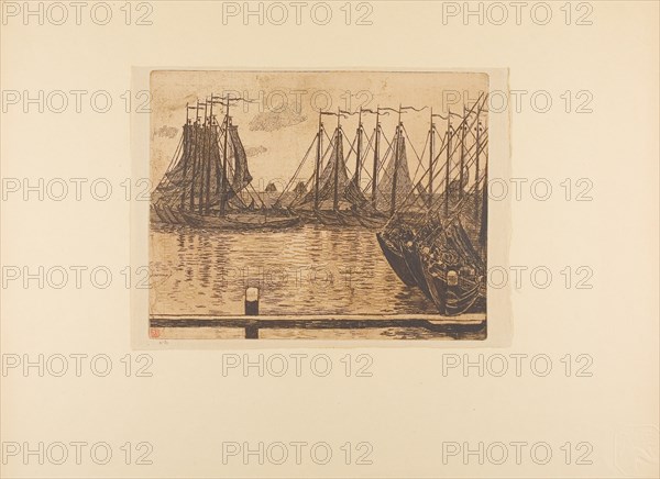 1893 Art Work -  Fishing Fleet; from the seventh album of L'Estampe originale Theo van Rysselberghe.