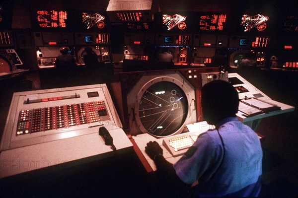 An air traffic controller monitors a radar screen in the Berlin Aircraft Traffic Control Center at Tempelhof Central Airport..