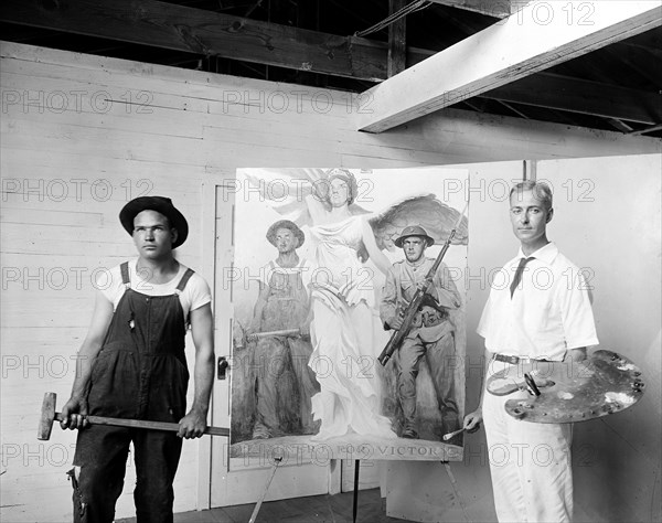 Model posing for artist for World War I Poster