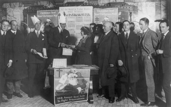 Babe Ruth selling Tubercular Christmans Seals in the lobby of Keiths Theater