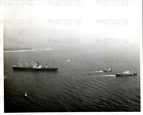 Aerial view of the grounding of the American Packer in Hogs Island Channel