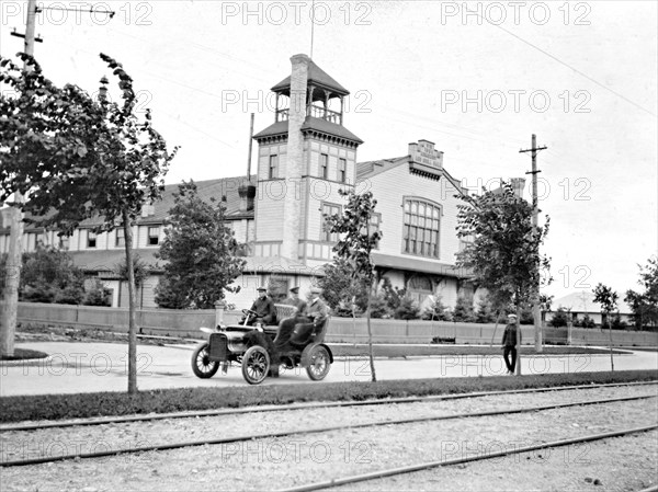 Photograph of car outside Fort Osborne in Winnipeg