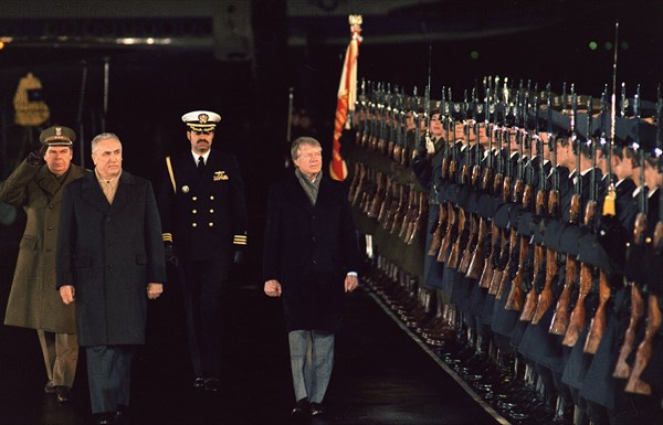 Arrival ceremony at Warsaw Poland for Jimmy Carter and Rosalynn Carter.